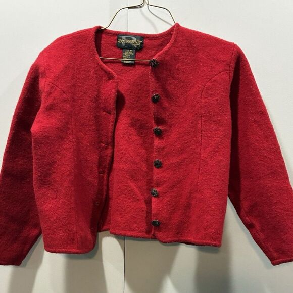 Vintage Requirements Petite 100% Wool Red Cardigan Sweater M Holiday Classic - Picture 4 of 9
